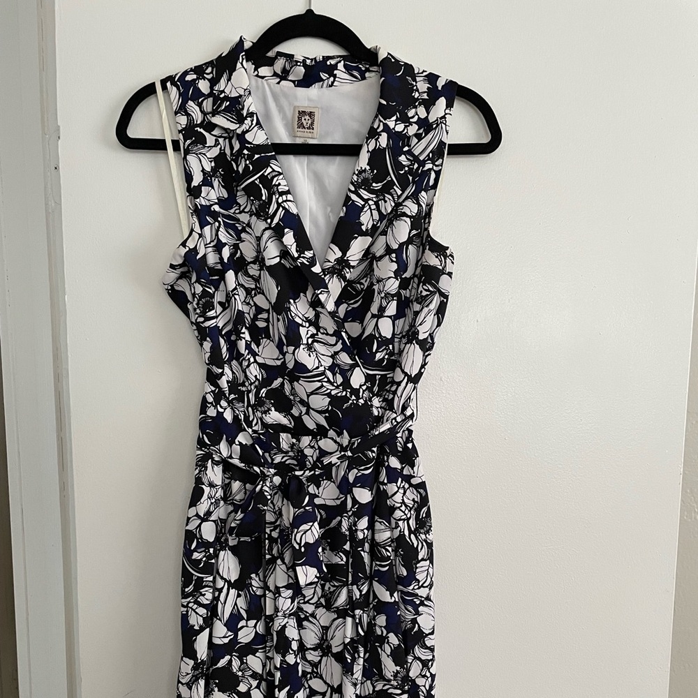 Anne Klein 10 Black/Blue/White Knee-Length Dress